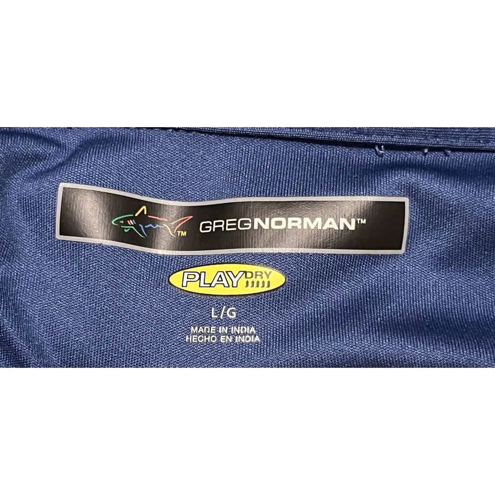 Greg Norman Golf Polo Shirt Dot Pattern Play Dry Shark Mens L Blue Athleisure - Picture 4 of 6